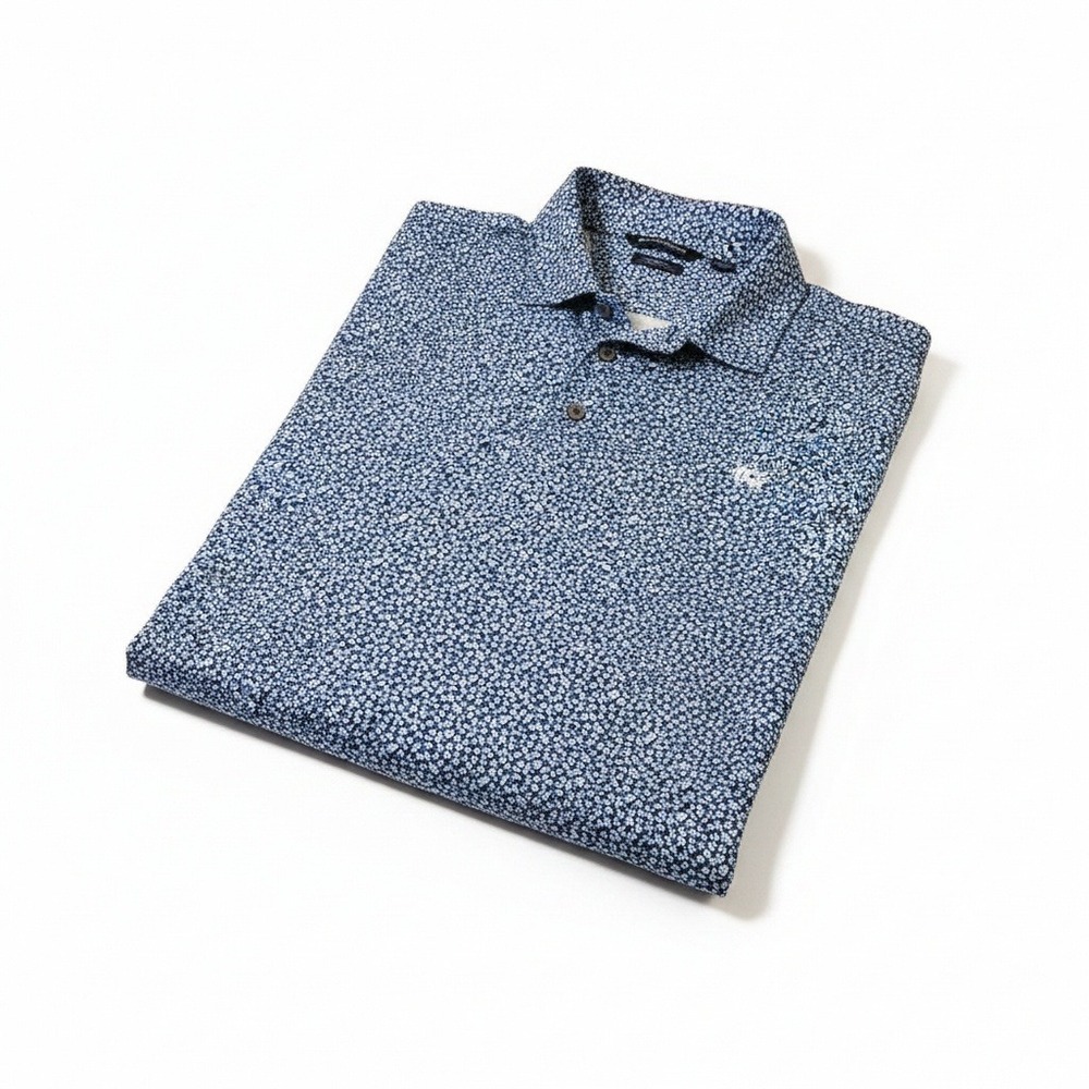 Cutter & Buck Mens XXL Blue Floral Performance Polo Shirt Short Sleeve Golf Top